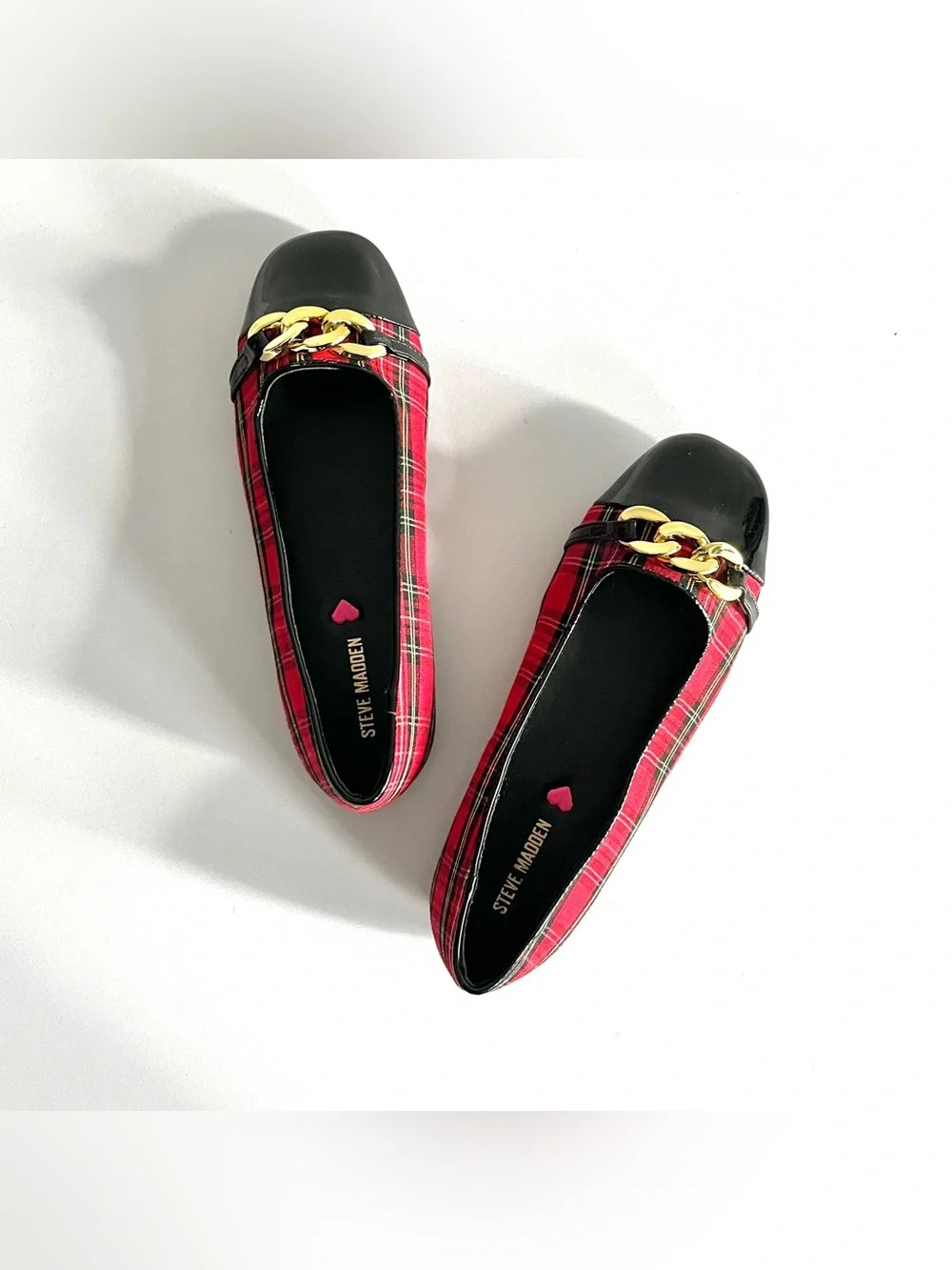 Steve Madden girls ballet flats shoes 4 red tartan plaid holiday patent vivi
